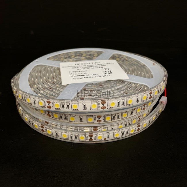 Светодиодная лента термостойкая для бани и сауны Warm White 5м, 12v